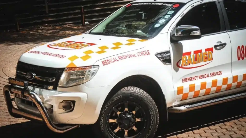 Ralmed community medical response vehicle parked outside in the evening